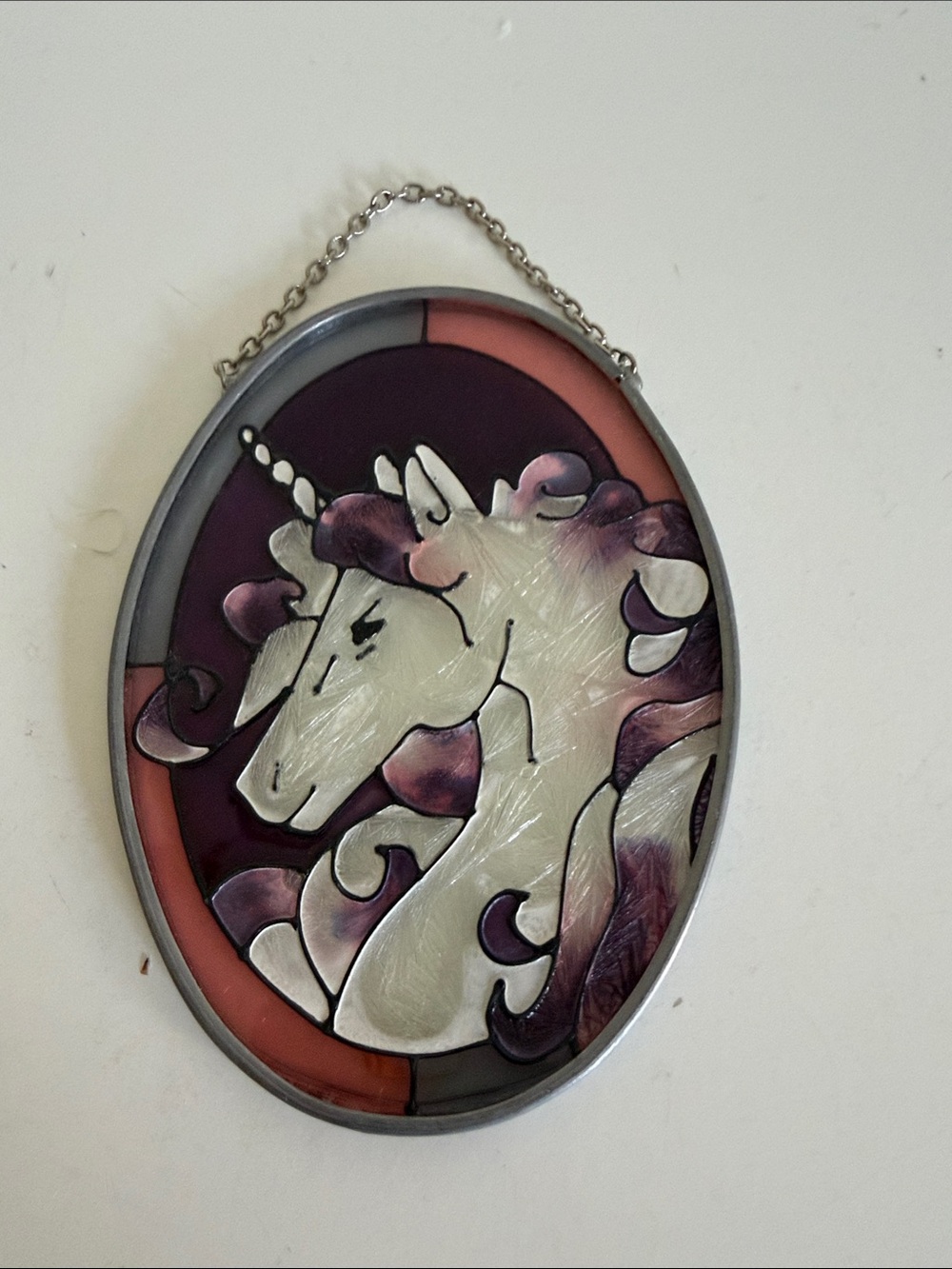 Stained Glass Unicorn Wall Art - Purple and White